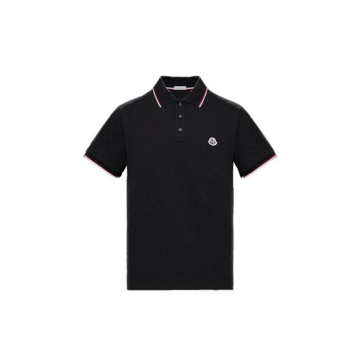 全新未使用 MONCLER 黑色胸口标志logo 领口条纹针织撞色polo衫