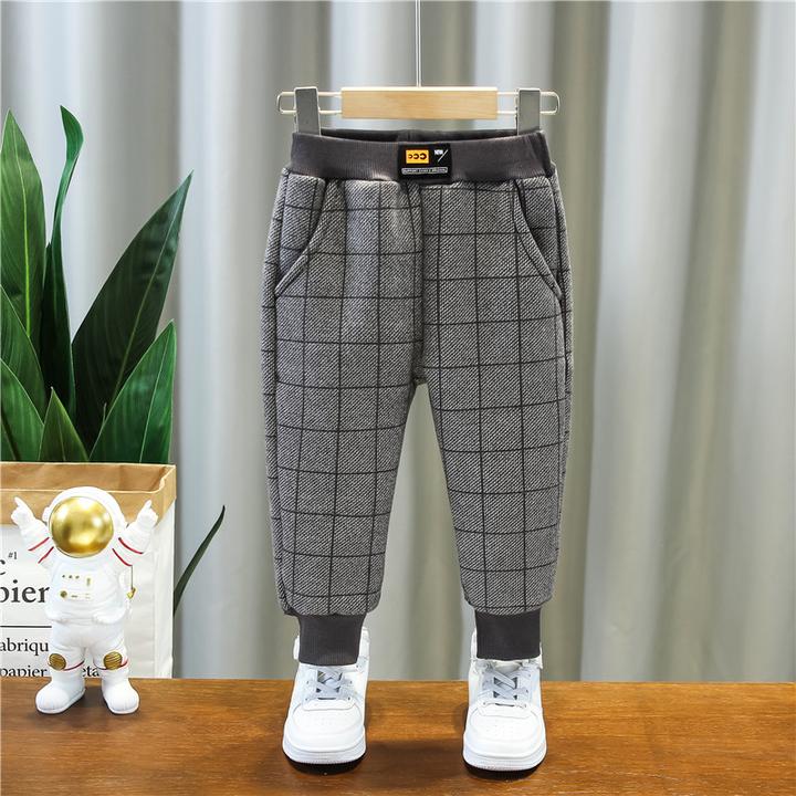 儿童加绒裤子秋冬款男童一体绒休闲裤洋气小童宝宝加厚休闲棉裤潮