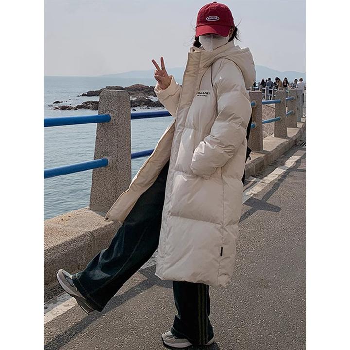 米白色长款羽绒棉服女冬季新款韩版加厚中长款过膝情侣棉衣外套潮
