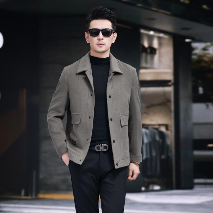 羊毛呢翻领夹克外套色内胆休闲爸爸男装