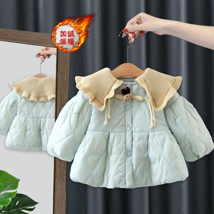 女宝宝外套冬季加厚棉服冬新款棉衣洋气中长款外套中小童棉袄新年