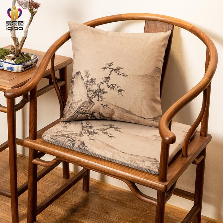 爱奇葩 原创山水中式坐垫海绵椅垫圈椅太师椅红木椅垫子腰靠抱枕