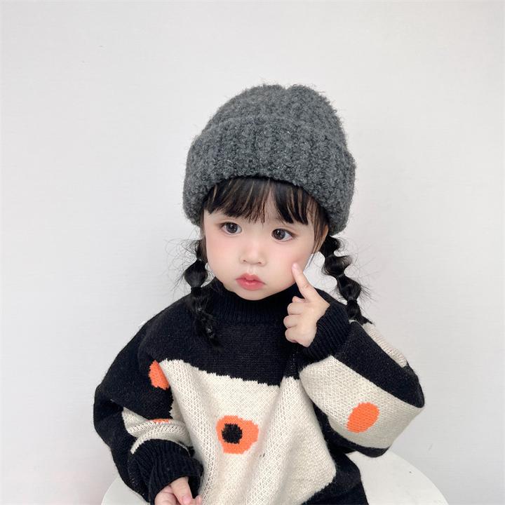 ins风糖果色秋冬儿童针织帽子纯色保暖套头帽男女宝宝毛线帽批发
