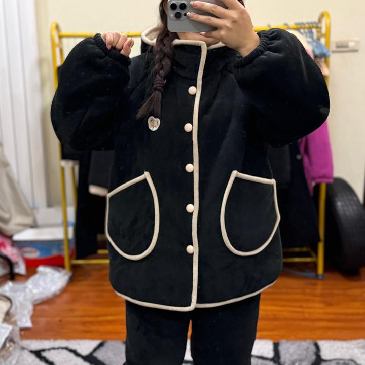 2025冬季家居服套装三层加绒加厚新款奥利绒连帽可外穿睡衣家居服