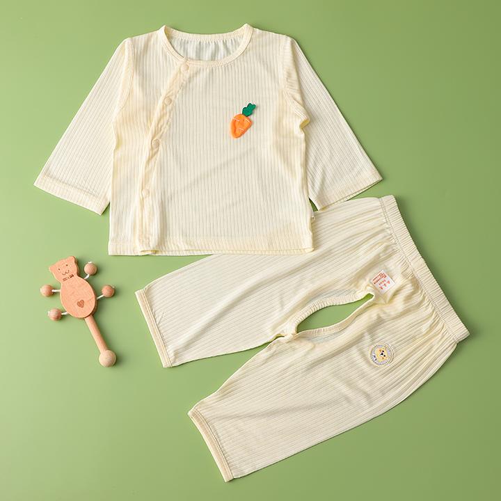 宝宝夏季薄款分体套装婴儿家居空调服长袖开裆裤子两件套防蚊睡衣