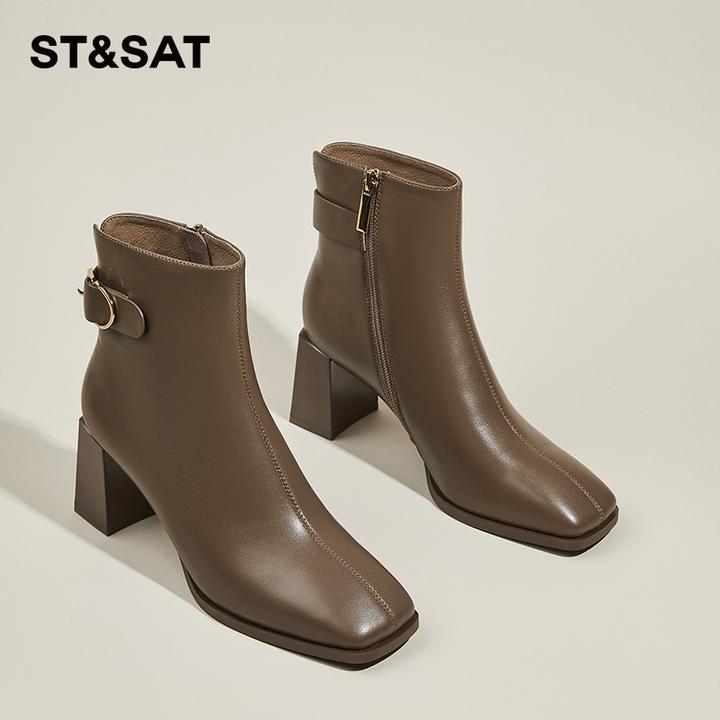 星期六stsat女鞋冬季女靴短靴高跟鞋专柜同款2025新款女士时装靴