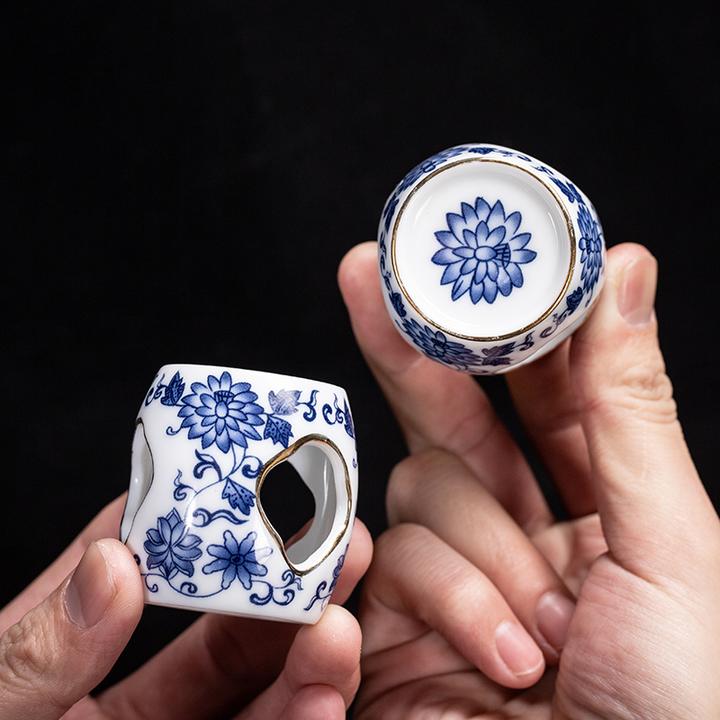 高档青花茶壶盖碗盖子底座陶瓷青花瓷茶具盖置复古青花壶置盖托