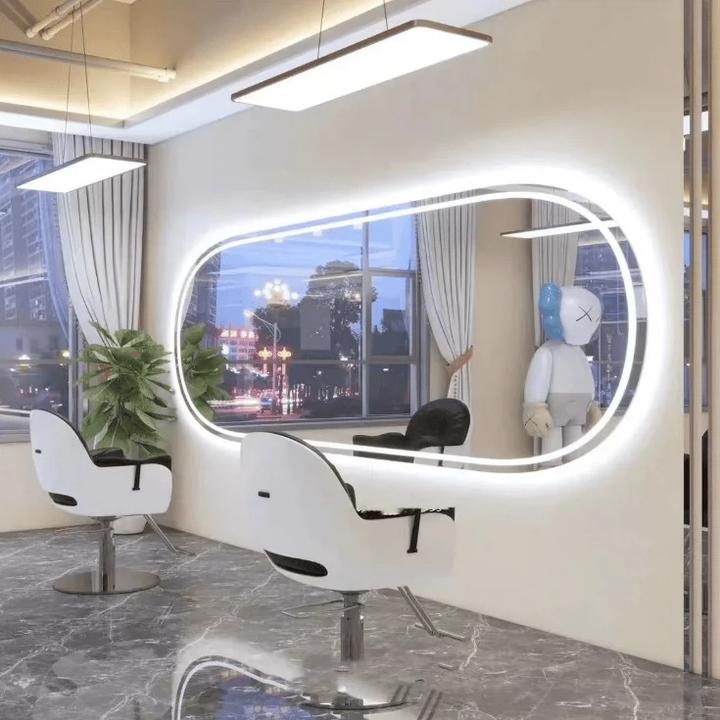 横挂理发店镜子带灯网红美发店镜台发廊专用壁挂美发镜子