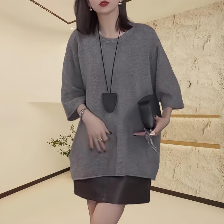 2025早秋新款洋气百搭小衫时尚中长款休闲简约轻奢感宽松显瘦上衣