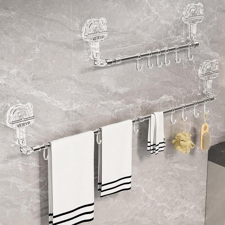 【佳立方】小熊吸盘伸缩挂架卫生间免打孔浴室壁挂浴巾毛巾挂钩架