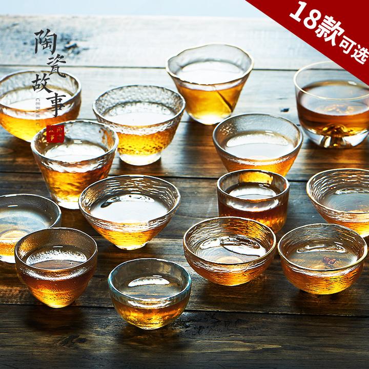 日式功夫茶杯玻璃茶具品茗杯锤纹描金小杯子单杯手工主人耐热加厚