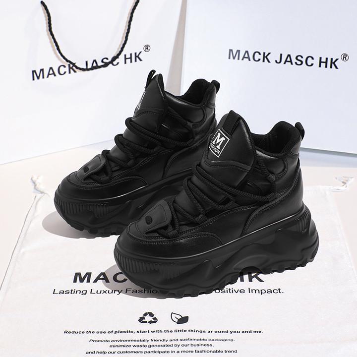 香港MACKJASCHK厚底小白鞋女2024新款秋季松糕内增高运动高帮鞋女