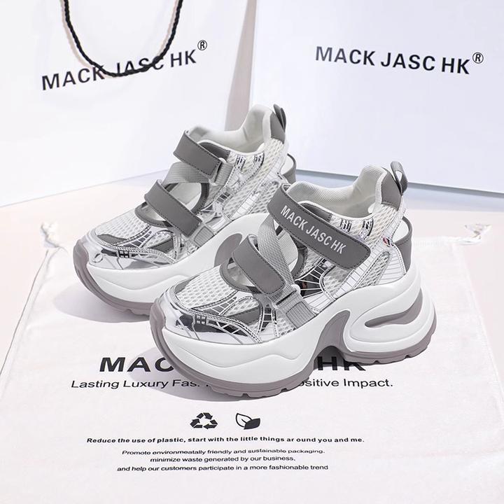 香港MACKJASCHK透气小个子老爹鞋女2024夏季新款网纱镂空厚底凉鞋