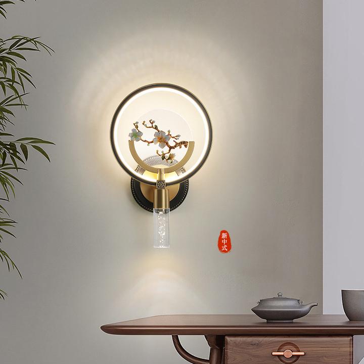 禅意全铜壁灯家用客厅背景墙灯中国风过道灯具新中式走廊床头灯