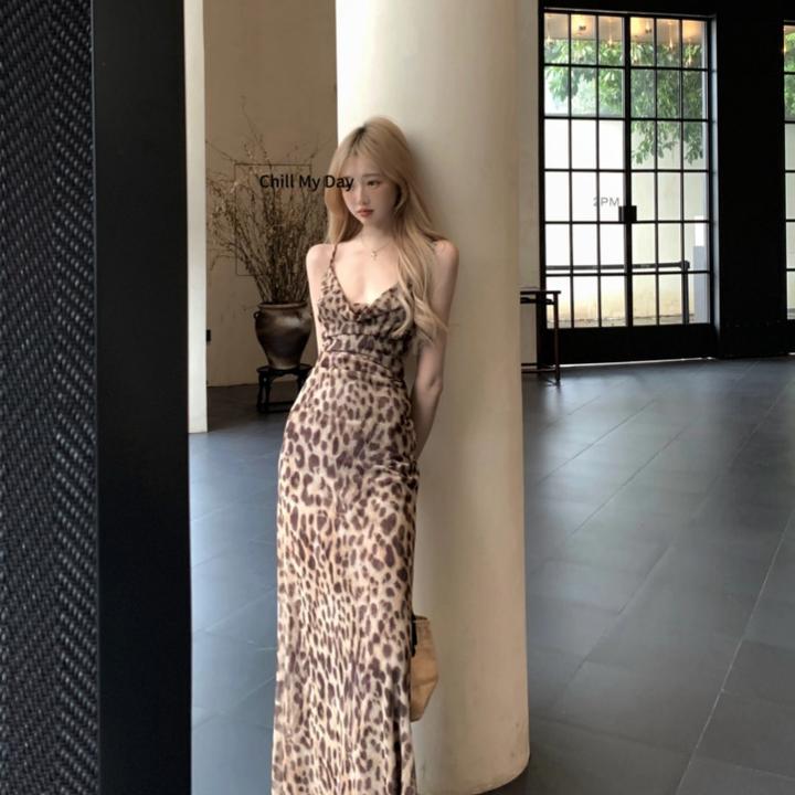 辣妹豹纹性感抹胸连衣裙女夏季修身无袖包臀裙显瘦收腰长裙子