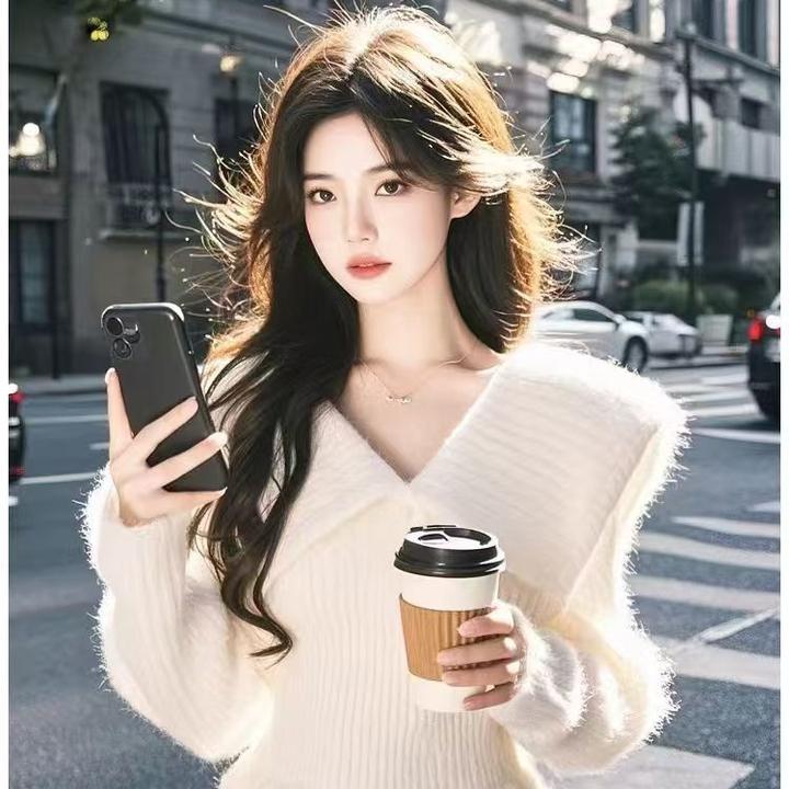 冬季爆款独特超好看绝美白色毛衣女款韩系软糯内搭打底翻领针织衫