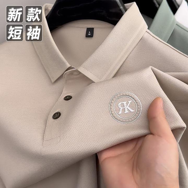 夏季新款男士短袖T恤休闲翻领高档POLO衫男纯色大码薄款半袖上衣