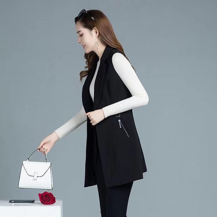 2025年女士春季修身显瘦甜美透气中长款洋气坎肩背心西装外穿马夹