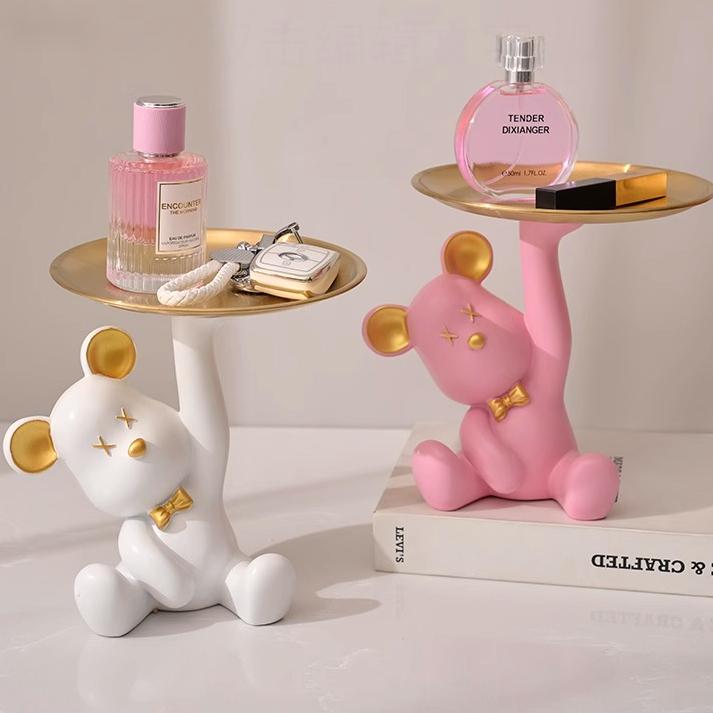 可爱钥匙轻奢高档摆件简约熊摆件客厅托盘收纳女孩装饰品乔迁礼品