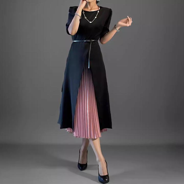 越南小众夏季新款轻奢优雅连衣裙通勤气质百褶设计感假两件长裙子