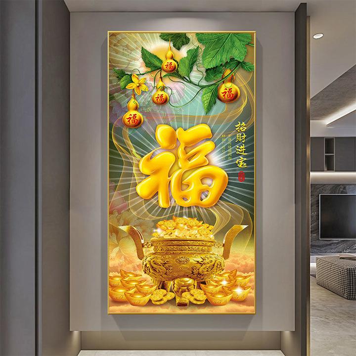 【新款】玄关客厅装饰画竖版葫芦晶瓷画入户过道走廊竖版挂画