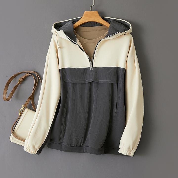 特！线下549！撞色拼接！防风又保暖~加绒加厚连帽宽松女卫衣L71154