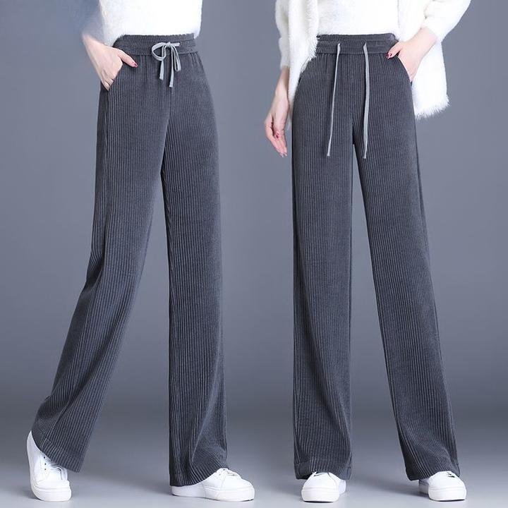 2024新款雪尼尔阔腿裤女洋气直筒裤子秋冬加绒高腰休闲女裤宽松