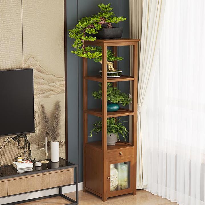 花台客厅落地式可收纳置物架新中式花盆托架花架展示架子室内楠竹