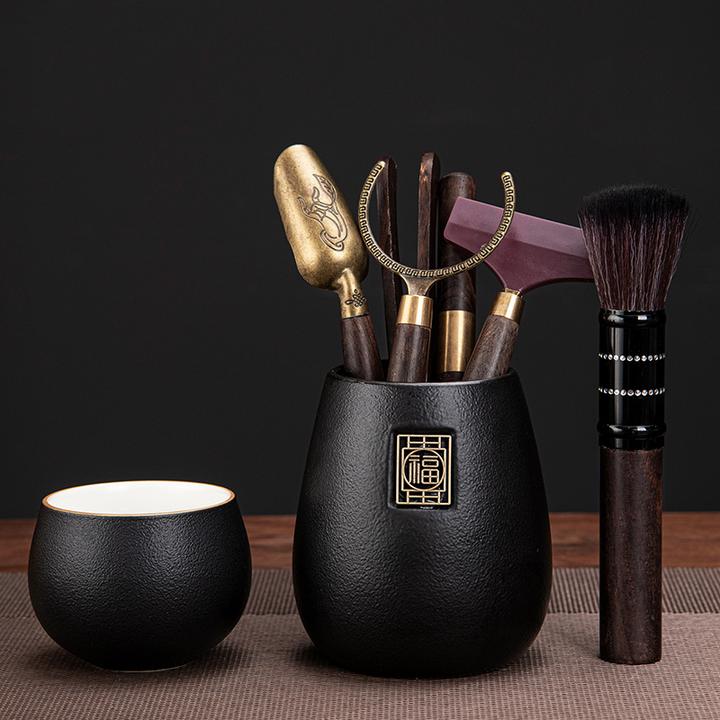 茶具配件茶道六君子套装泡茶用品工具大全实木茶刀茶针茶夹茶刷勺