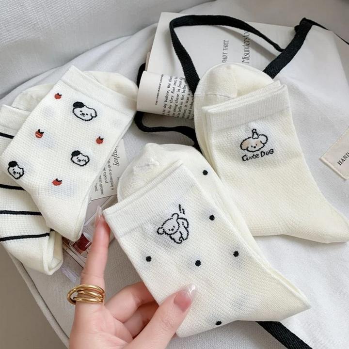 中筒袜子女学生卡通可爱百搭风女袜夏季薄款透气防臭少女长筒袜