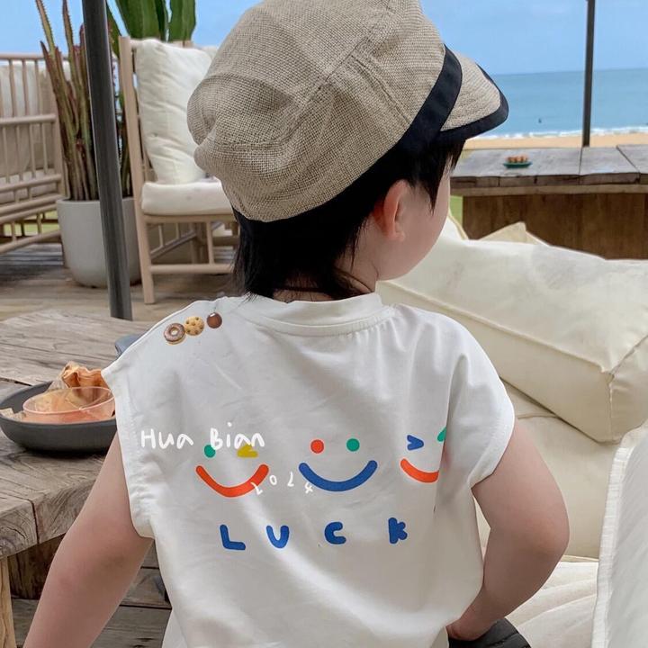 韩国童装痞帅男童夏装2025新款儿童T恤酷帅白色无袖t恤印花背心