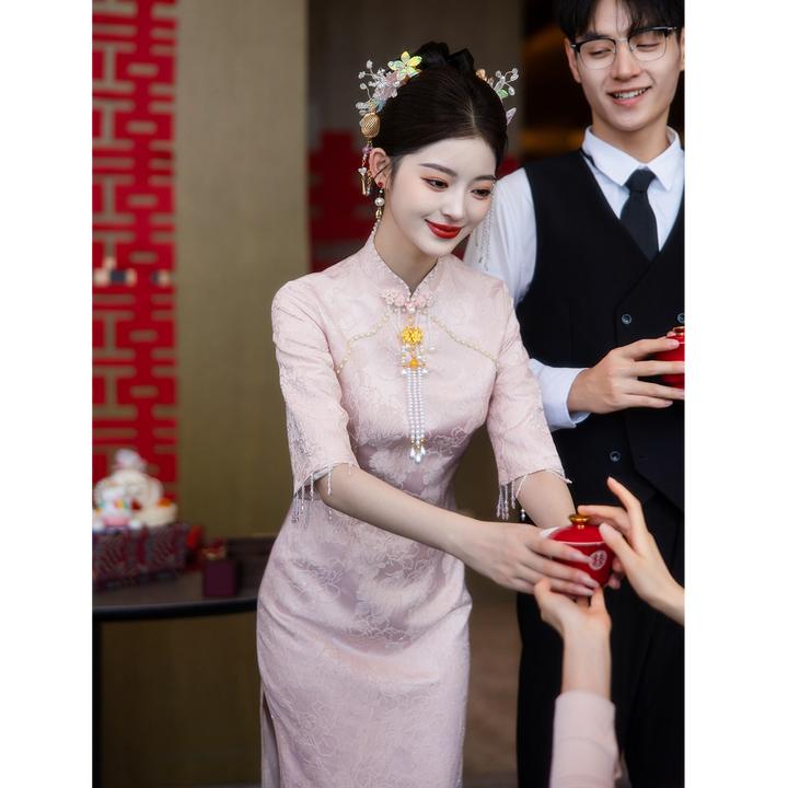 新中式粉色旗袍改良2025新款订婚连衣裙平时可穿敬酒服新娘晚礼服