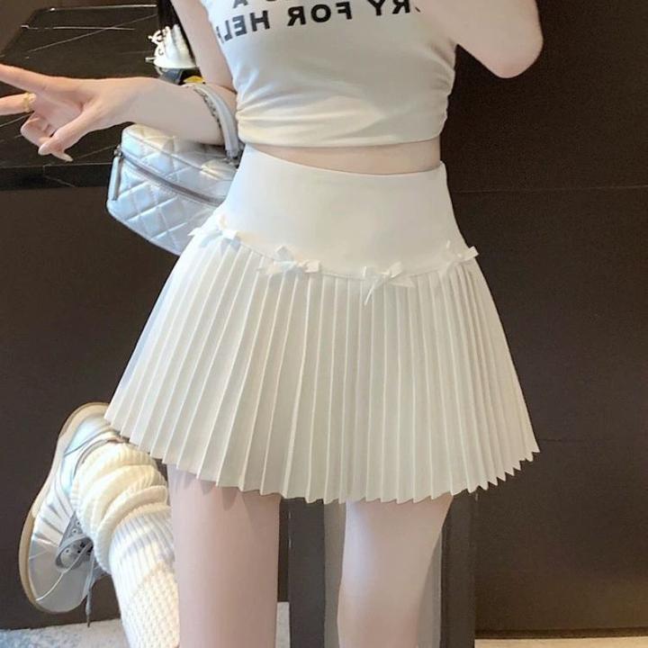 纯欲芭蕾风百褶半身裙女春夏季新款小个子字防走光蝴蝶结短裙子