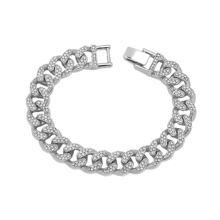 合金手链 古巴手链男个性嘻哈街头配饰男女潮流镶钻情侣古巴手链