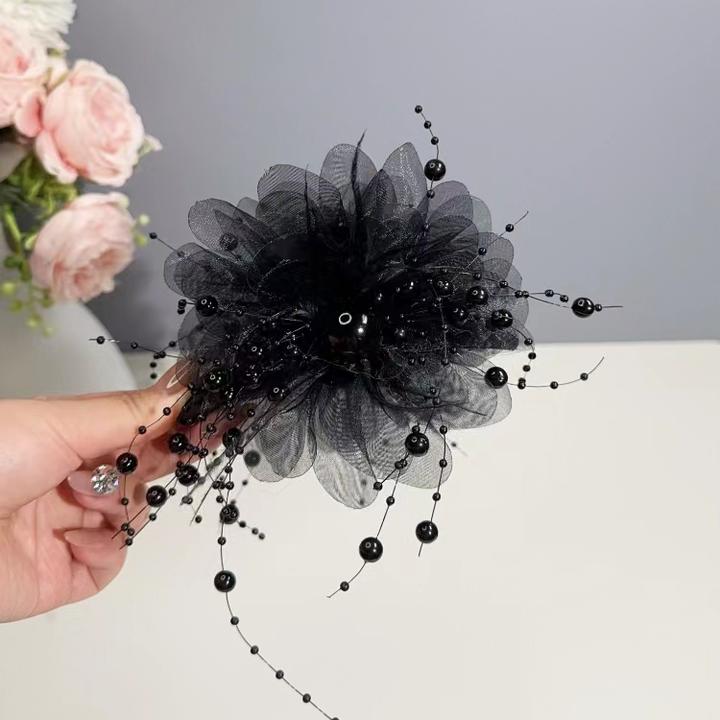 诗泊雅 新款气质百搭牡丹花珠珠流苏抓夹