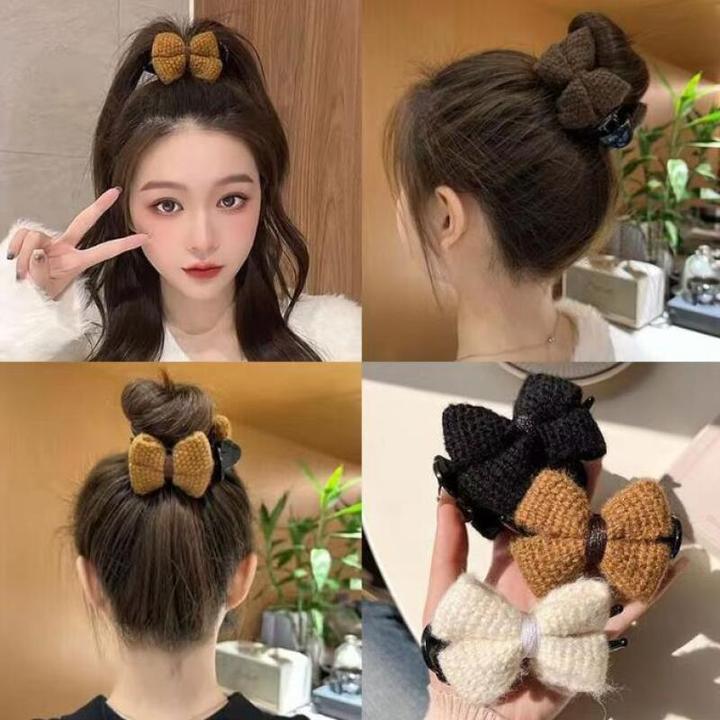 诗泊雅秋冬季高颜值毛线蝴蝶结发卡夹子女后脑勺丸子头抓夹