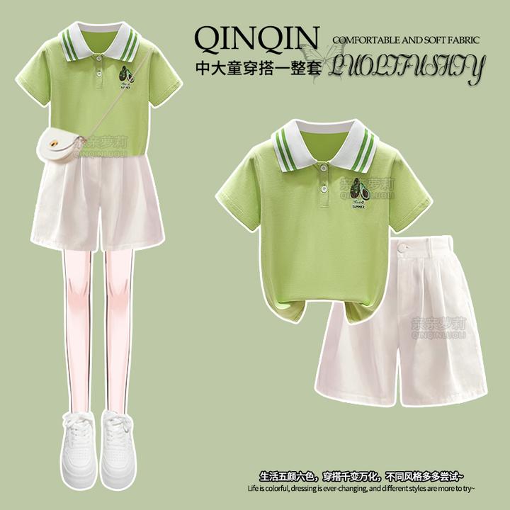 儿童夏季学院风Polo衫套装2025新款中大童外穿短袖短裤运动两件套