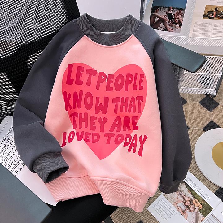 女童卫衣春秋2025新款中大童装圆领打底衫初中生长袖春秋加绒上衣