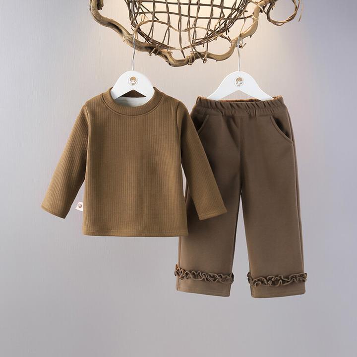 女童秋冬加绒夹棉洋气时髦三件套套装休闲秋冬纯色女童中小童