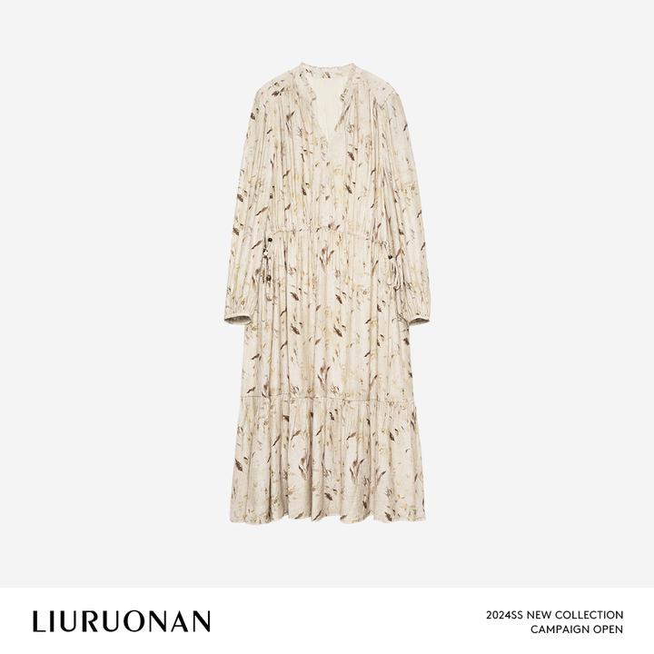 LIURUONAN 24SS 长袖碎花连衣裙女中长款显瘦长袖春款裙子春款