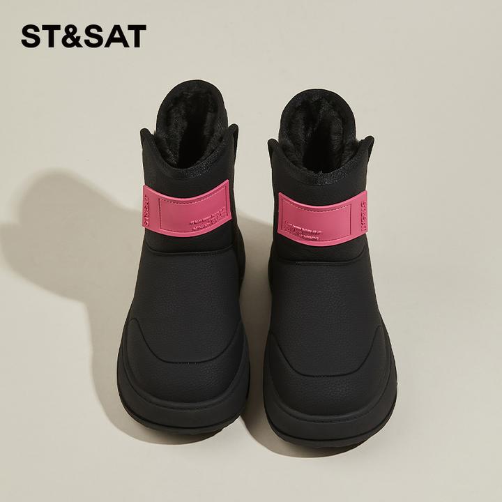 星期六雪地靴女冬季加绒厚底棉鞋2025新款防寒保暖靴子黑色中筒靴