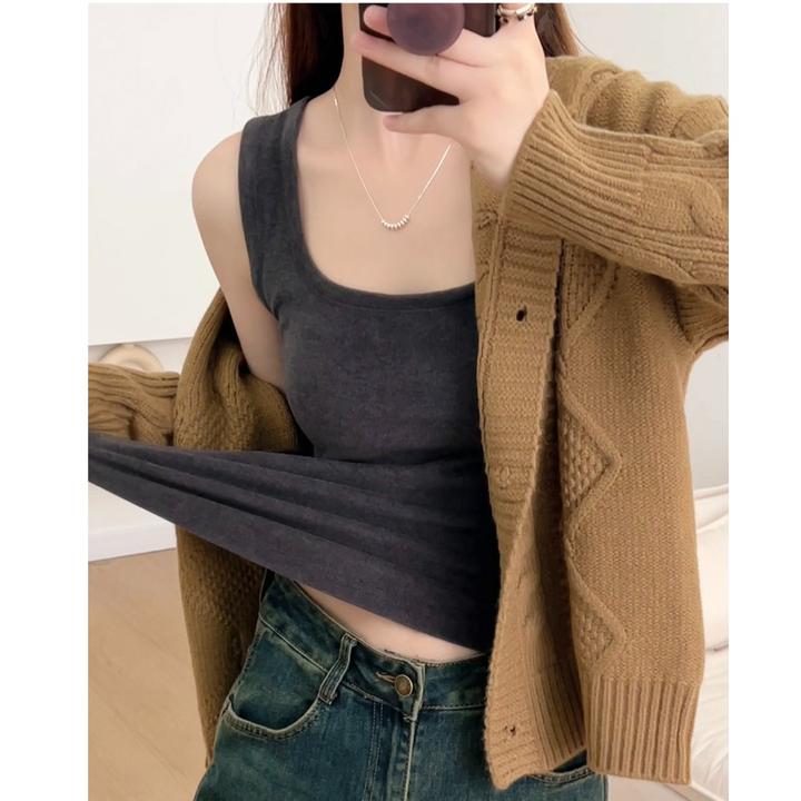 秋冬百搭女士加绒保暖内搭bra背心带胸垫免穿文胸高弹力内衣显瘦