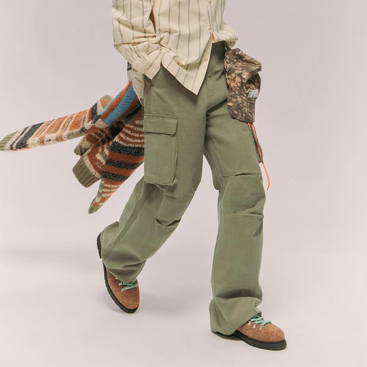 NO ONE ELSE美式复古女装男女冬季字母工装长裤子口袋阔腿休闲裤