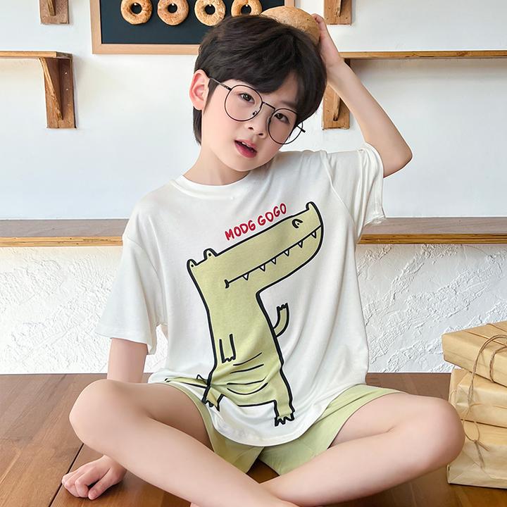 儿童睡衣男童夏季薄款短袖莫代尔宝宝男孩中大童空调家居服套装