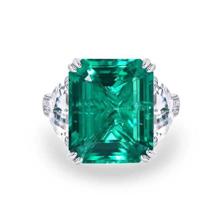 培育祖母绿R2807【雪柳】镶嵌大颗木佐绿色高级简约戒指4-10#