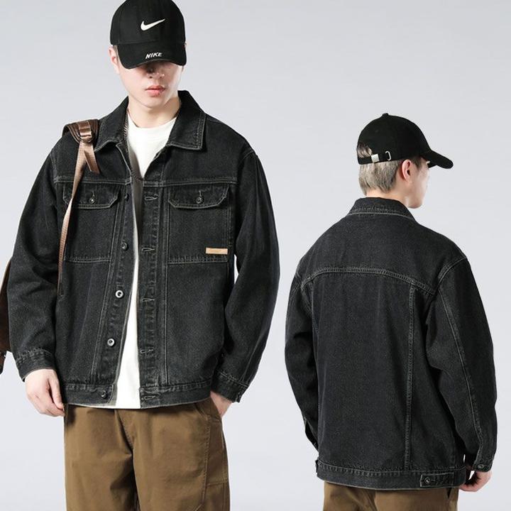 秋季男士牛仔外套男装大码宽松版韩版潮帅气黑色牛仔衣服青年高端
