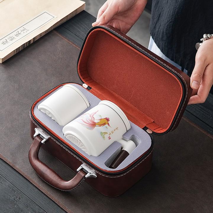 美甚茶水分离泡茶杯子带盖子过滤陶瓷男女家用办公室木柄喝茶杯子