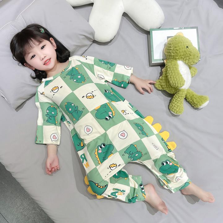 儿童连体睡衣夏季薄款莫代尔女童空调服宝宝夏天家居服连体衣爬服