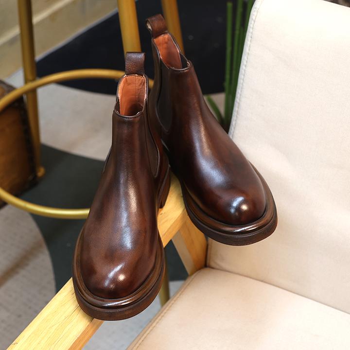 【原创手工】切尔西男士冬季高帮短靴英伦秋冬英伦风休闲高帮皮鞋潮