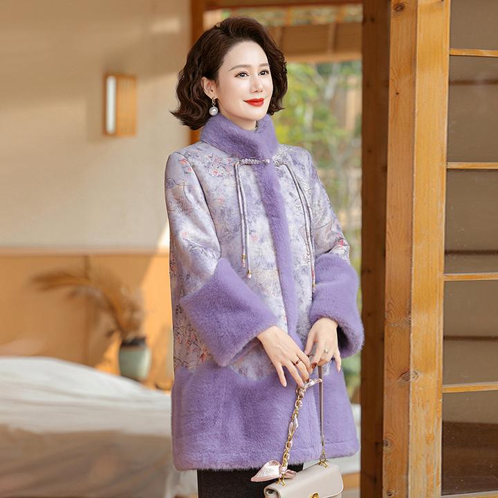 啄木鳥妈妈冬装大衣式富贵貂绒加绒大衣加厚中长款2024中老年女